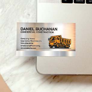 Construction Dump Truck Logo   Metal Business Card