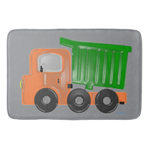 Construction Dump Truck Orange Green Bath Mat