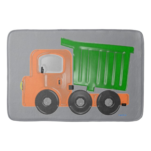Construction Dump Truck Orange Green Bath Mat (Front)