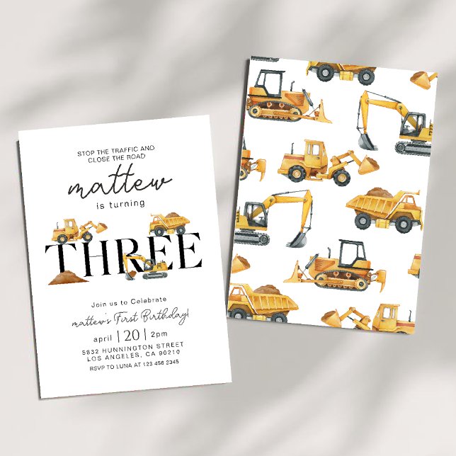 Construction Dump Truck Party Boy 3rd Birthday  Invitation (Creator Uploaded)