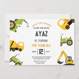 Construction Dump Truck Party Boy Birthday Invitation