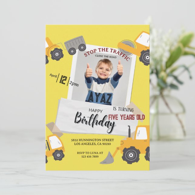 Construction Dump Truck Party Boy Birthday  Invitation (Standing Front)