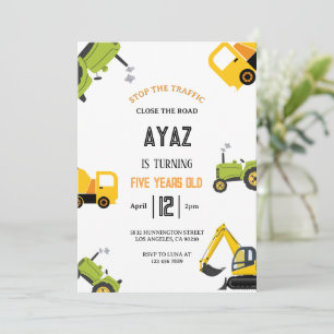 Construction Dump Truck Party Boy Birthday Invitation
