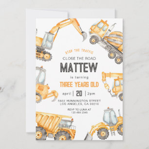 Construction Dump Truck Party Boy Birthday Invitation