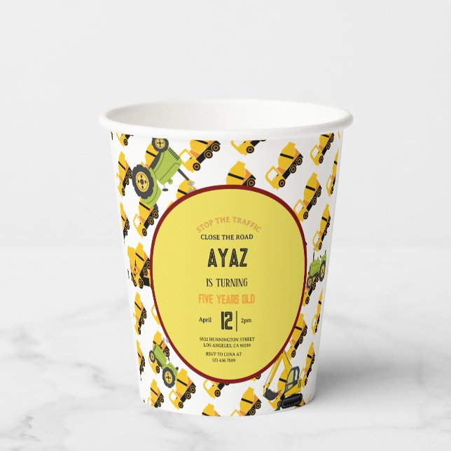 Construction Dump Truck Party Boy Birthday  Paper Cups (Back)
