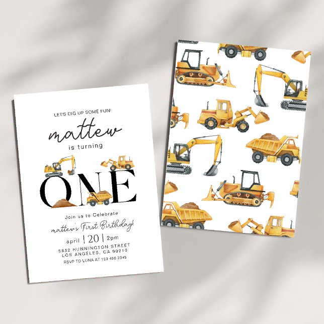 Construction Dump Truck Party Boy first Birthday  Invitation (Creator Uploaded)