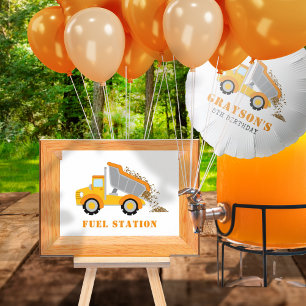 Construction Dump Truck Party Fuel Station Sign