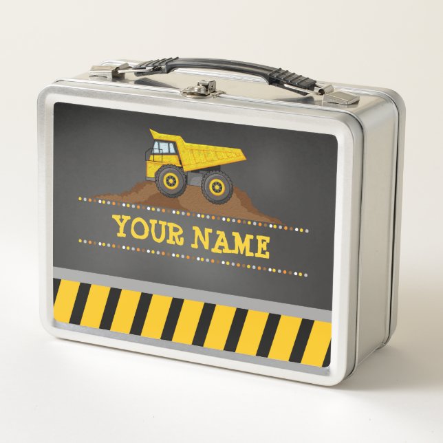 Construction Dump Truck Personalised Monogram Name Metal Lunch Box (Front)
