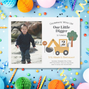 Construction Dump Truck Photo 2nd Birthday Party Invitation