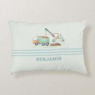 Construction Dump Truck Soft Blue Green Boy Name Decorative Cushion