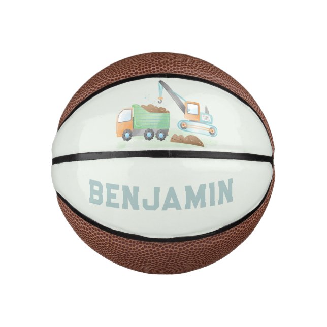 Construction Dump Truck Soft Blue Green Boy Name Mini Basketball (Front)