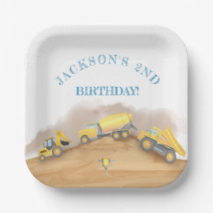 Construction Dump Trucks Birthday Party Paper Plate