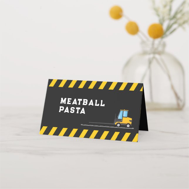 Construction Dump Trucks Food Tent Both Sides Place Card (Back)