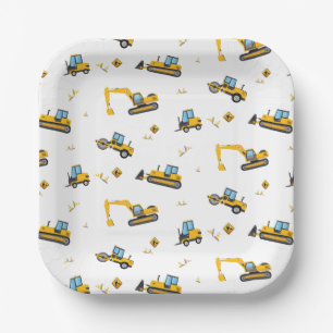 Construction Dump Trucks Pattern Any Age Birthday  Paper Plate