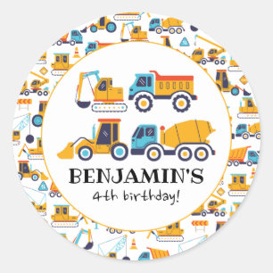 Construction Dump Trucks Vehicles Birthday Party Classic Round Sticker