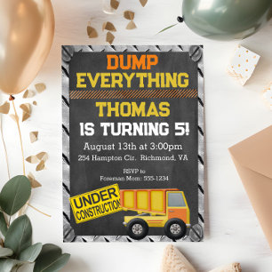 Construction Dump Trunk Birthday Invitation