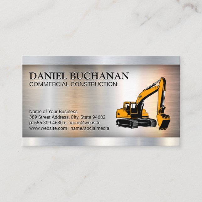Construction Earth Mover Vehicle | Metallic Business Card (Front)