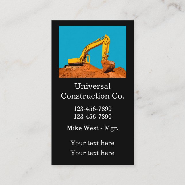 Construction Earth Moving Excavation  Business Card (Front)