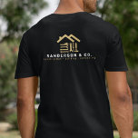 Construction employee worker staff gold black T-Shirt<br><div class="desc">Custom construction company gold logo black t-shirt for company employees,  team,  staff.               Easy to personalise on both sides!              Suitable for construction contractors,  building architects,  private and commercial buildings remodeling,  home renovation companies,  real estate consultants,  and agents.</div>