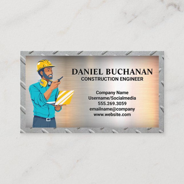 Construction Engineer | Metal Background Business Card (Front)