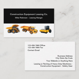 Construction Equipment Leasing And Rentals Business Card
