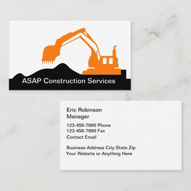 Construction Equipment Rental Excavating Theme Business Card (Front/Back)