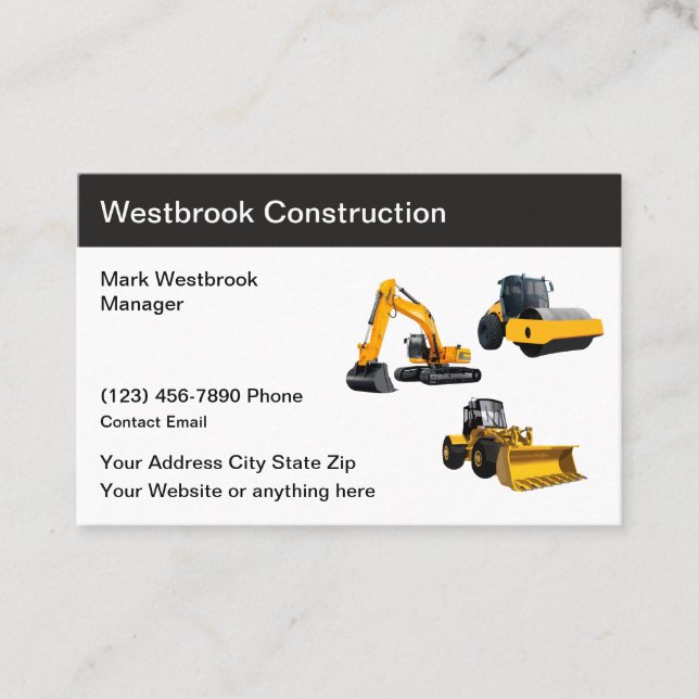 Construction Equipment Rental New  Business Card (Front)
