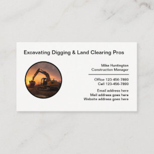 Construction Excavating Digging Land Clearing Business Card