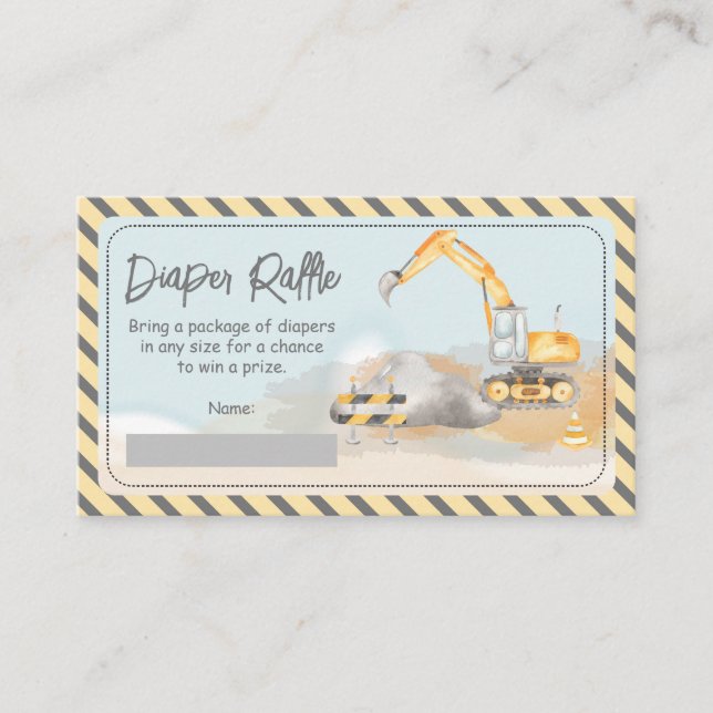 Construction Excavator Baby Shower Diaper Raffle Enclosure Card (Front)