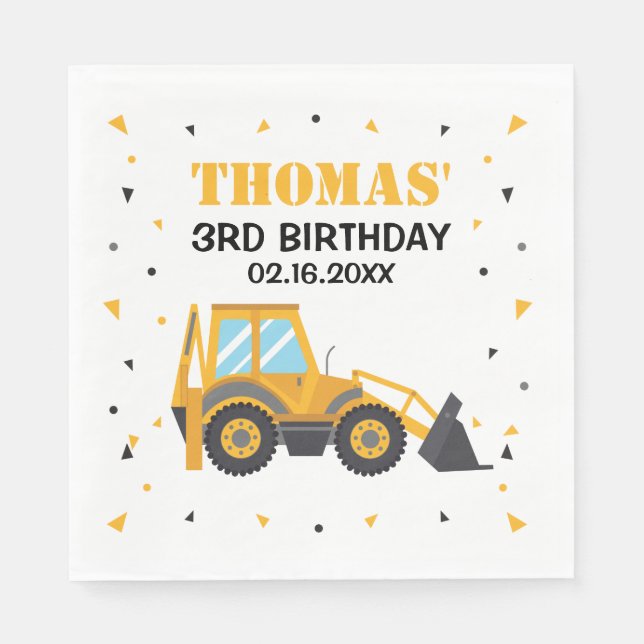  Construction excavator birthday Napkin (Front)