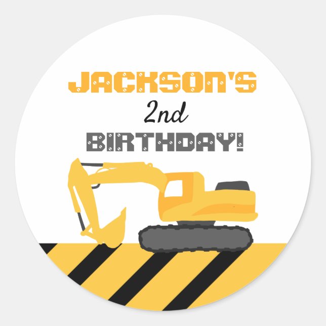 Construction Excavator Birthday Party Classic Round Sticker (Front)