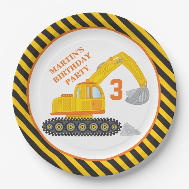 Construction Excavator Birthday Party Paper Plate (Front)