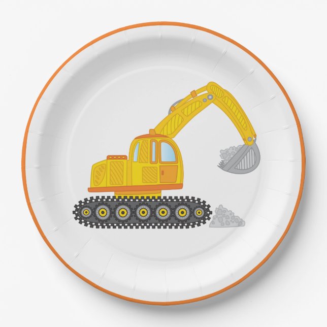Construction Excavator Birthday Party Paper Plate (Front)
