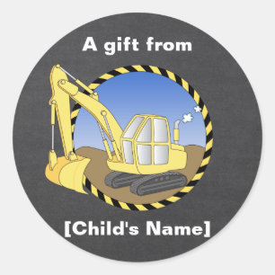 Construction Excavator Digger Goodie Bag Label