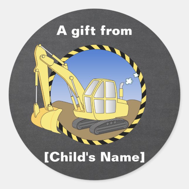 Construction Excavator Digger Goodie Bag Label (Front)