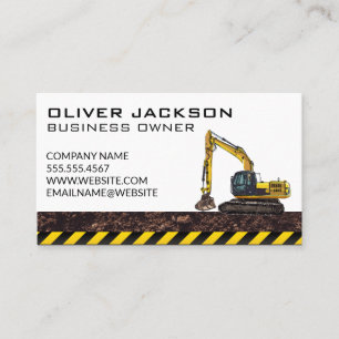 Construction Excavator   Dirt Caution Business Card