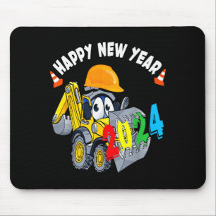 Construction Excavator Happy New Year 2024 For Boy Mouse Mat