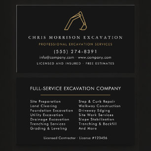 Construction Excavator Heavy Equipment Services Business Card