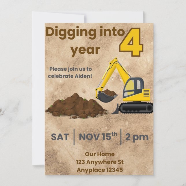 Construction-Excavator Invitation (Front)