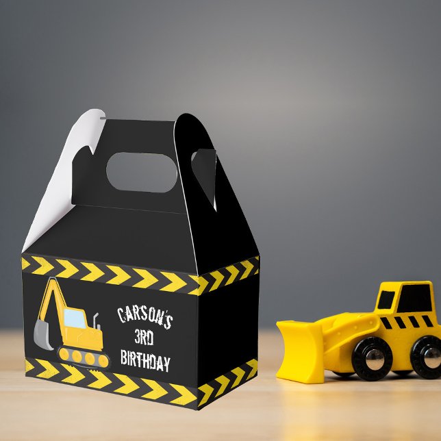 Construction Excavator Kids Birthday Party Black Favour Box (Creator Uploaded)