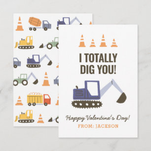 Construction Excavator Kids Classroom Valentine Card