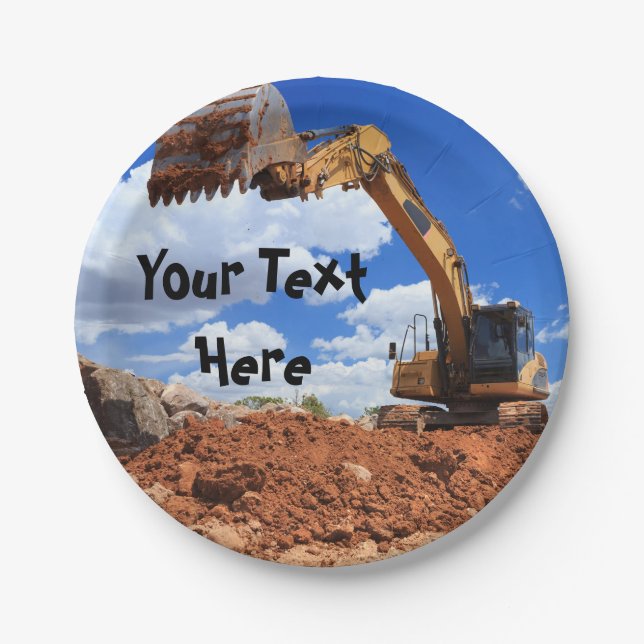 Construction Excavator Paper Plate (Front)