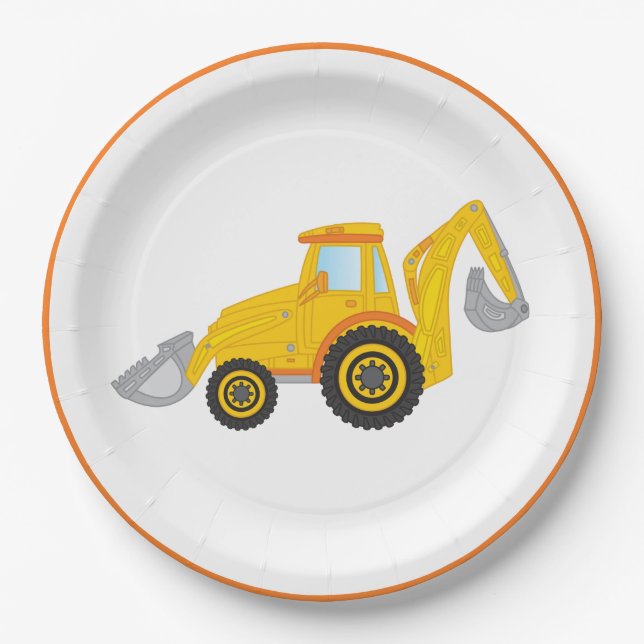 Construction Excavator Party Paper Plate (Front)