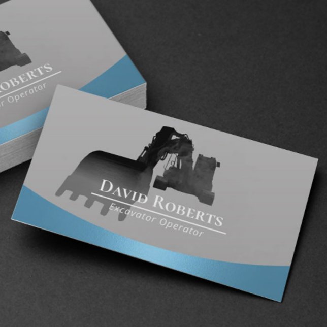 Construction Excavator Plant Operator Modern Blue Business Card (Creator Uploaded)