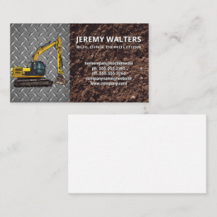 Construction Excavator   Soil Metallic Industrial Business Card