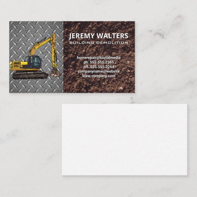 Construction Excavator | Soil Metallic Industrial Business Card (Front/Back)