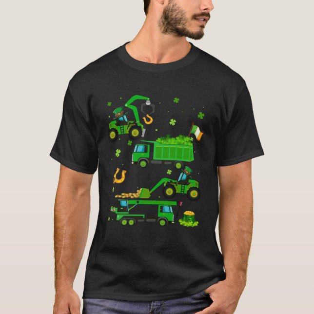 Construction Excavator St Patricks Day Boys Girls  T-Shirt (Front)