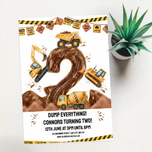 Construction Excavator Truck 2nd Birthday Invitation