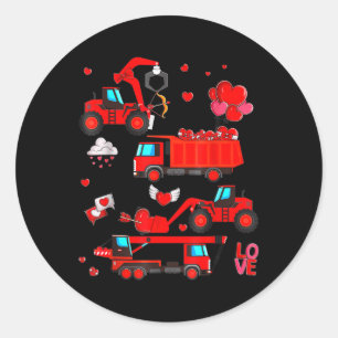 Construction Excavator Valentines Day Kids Toddler Classic Round Sticker