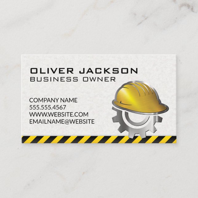 Construction | Excavator Vehicle | Hard Hat Logo Business Card (Front)